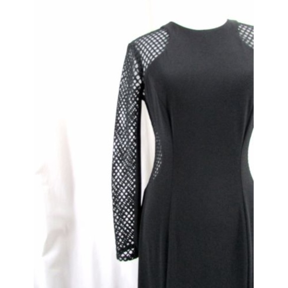 Xscape Black Mesh Cutout Long Sleeve Gown - Picture 2 of 8
